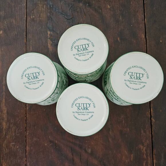 Vintage Cutty Sark Cups 1998 Clipper Ships Green WHite Scotch Whiskey Set of 4 - Picture 6 of 10